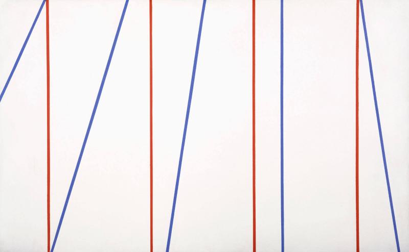 4 parallèles rouges, 5 fragments de rayons concentriques bleus, sans superposition