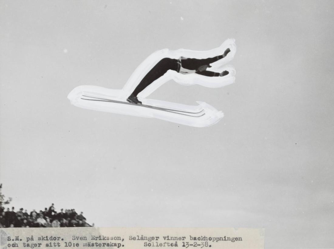 SM på skidor. Sven Eriksson, Selånger, vinner backhoppningen och tager sitt 10:e mästerskap