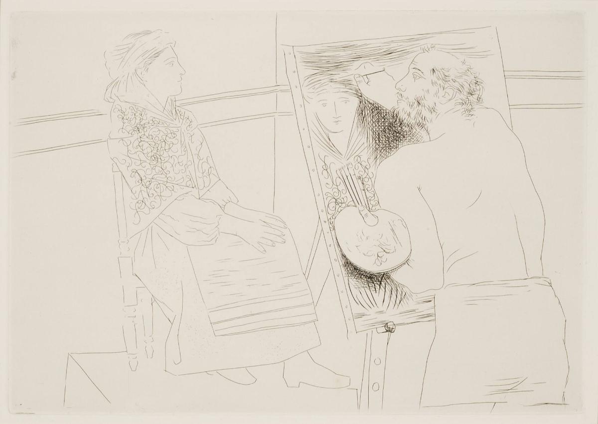 Peintre chauve devant son chevalet