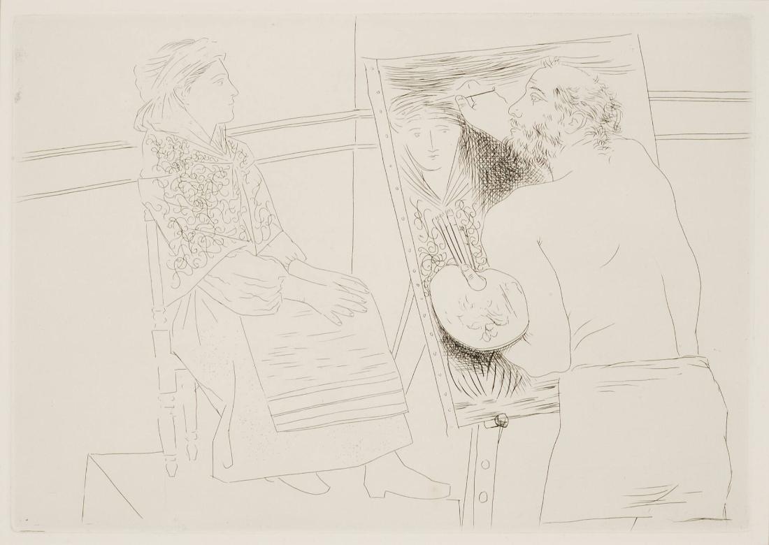 Peintre chauve devant son chevalet