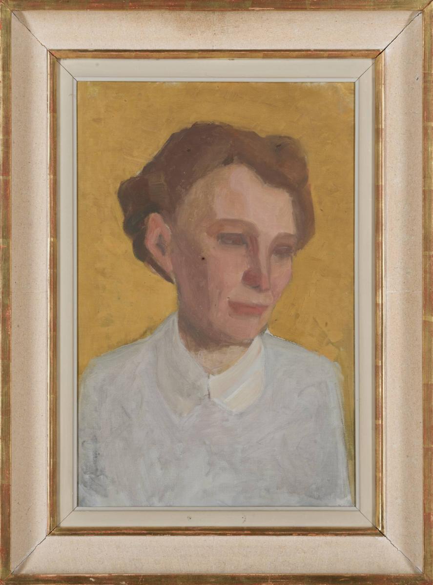 Kvinnoporträtt,  gyllenbrun bakgrund