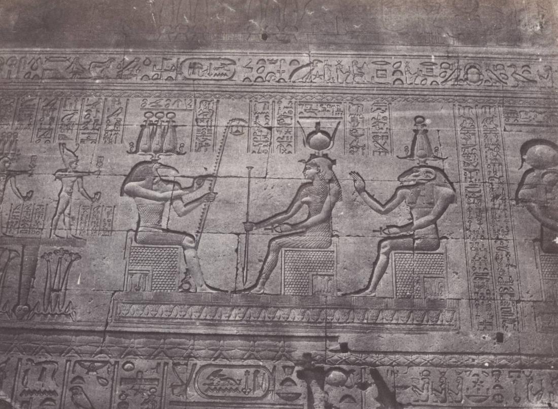 Haute Égypte.  Grand Temple de Denderah.  Sculptures de la Façade Postérieure (Planche 19). Ur boken Egypt, Nubia, Palestine, and Syria: photographic pictures collected during the years 1849, 1850, and 1851.  Part 13