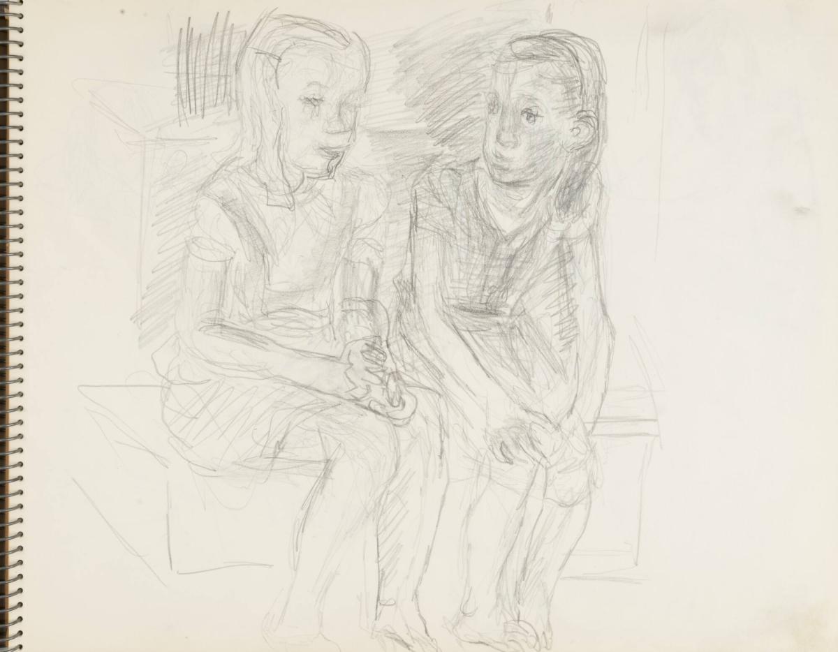 Skissblock nr 46, Gillberga, förstudier till "Fem syskon", Birgit