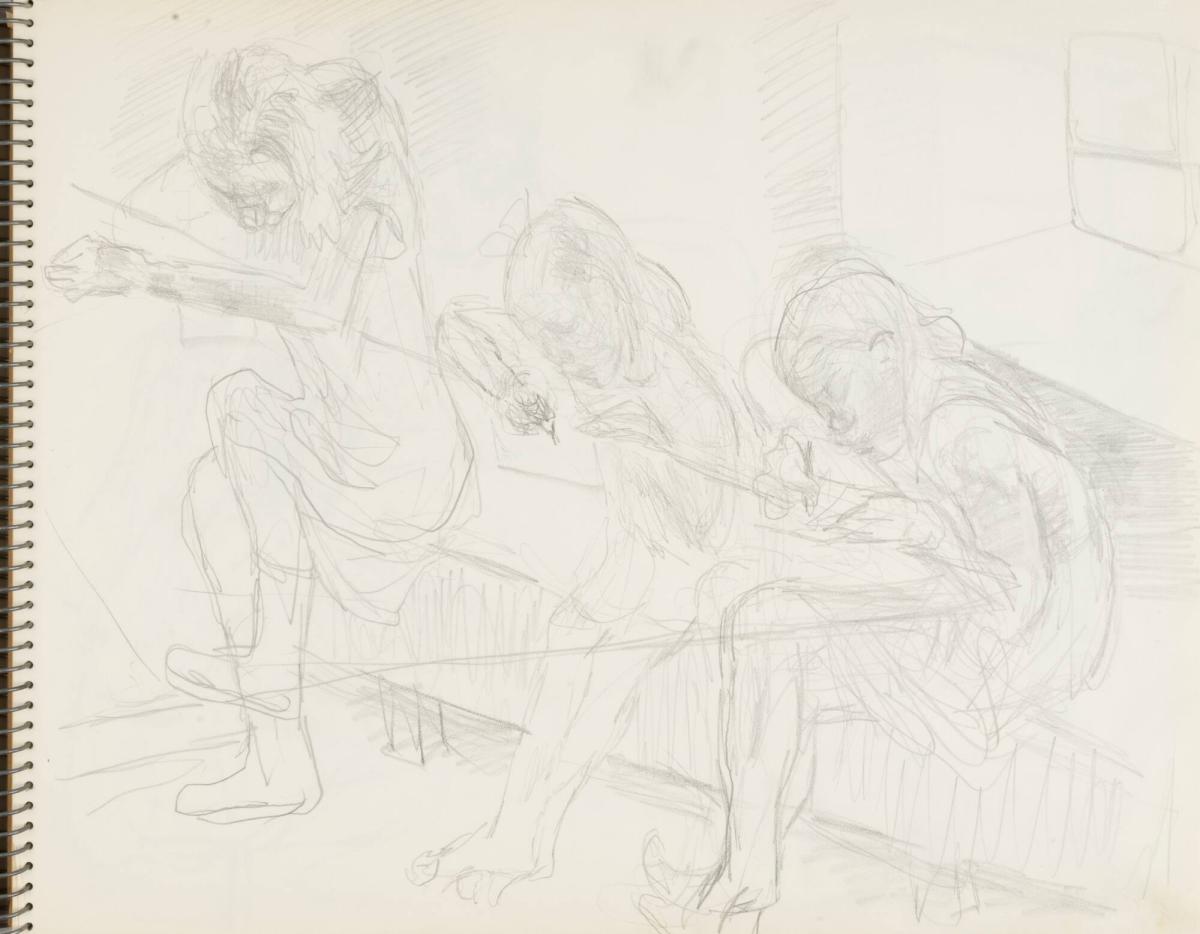 Skissblock nr 46, Gillberga, förstudier till "Fem syskon", Birgit