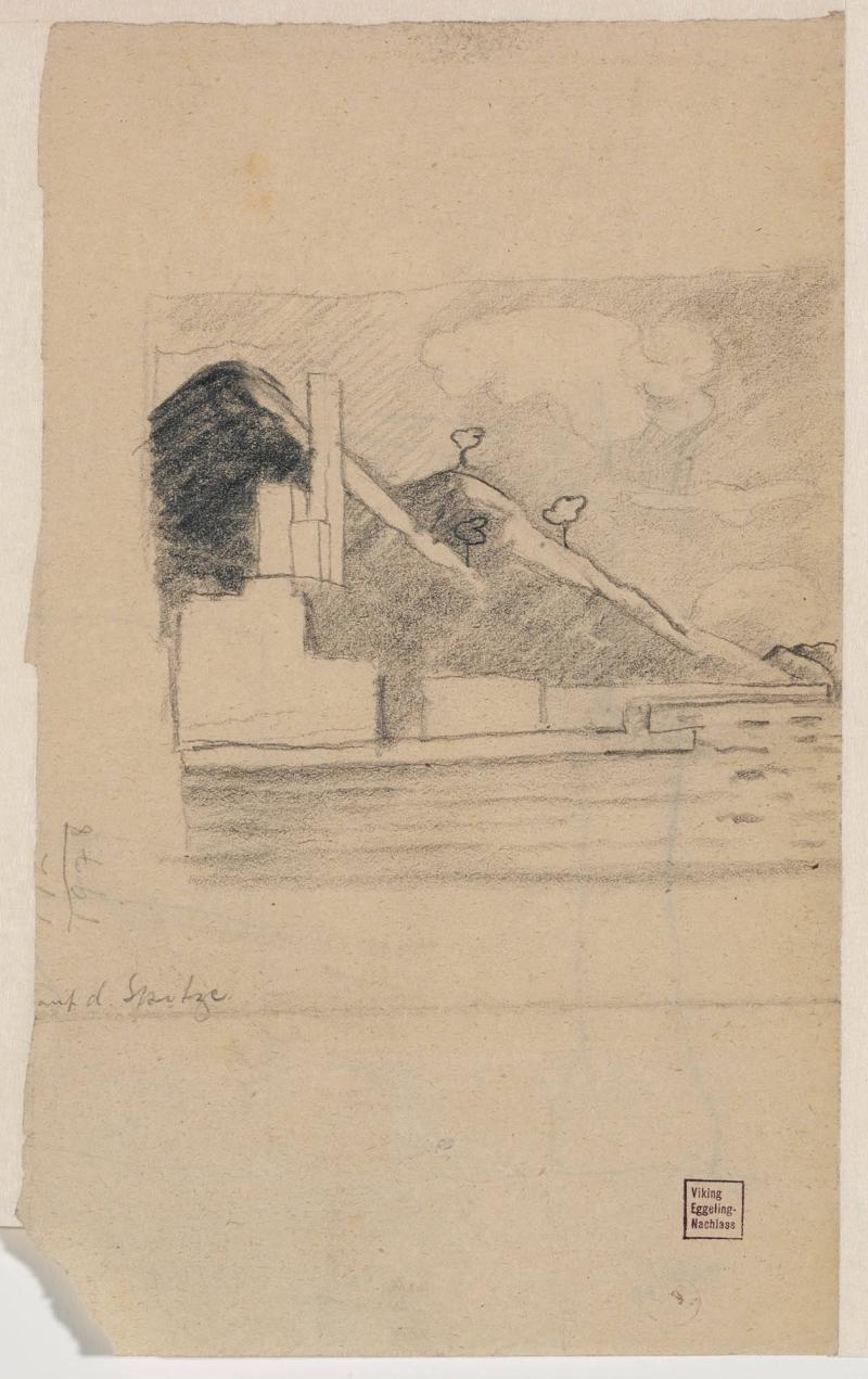 Sjöutsikt med berg och hus (auf d. Spize)