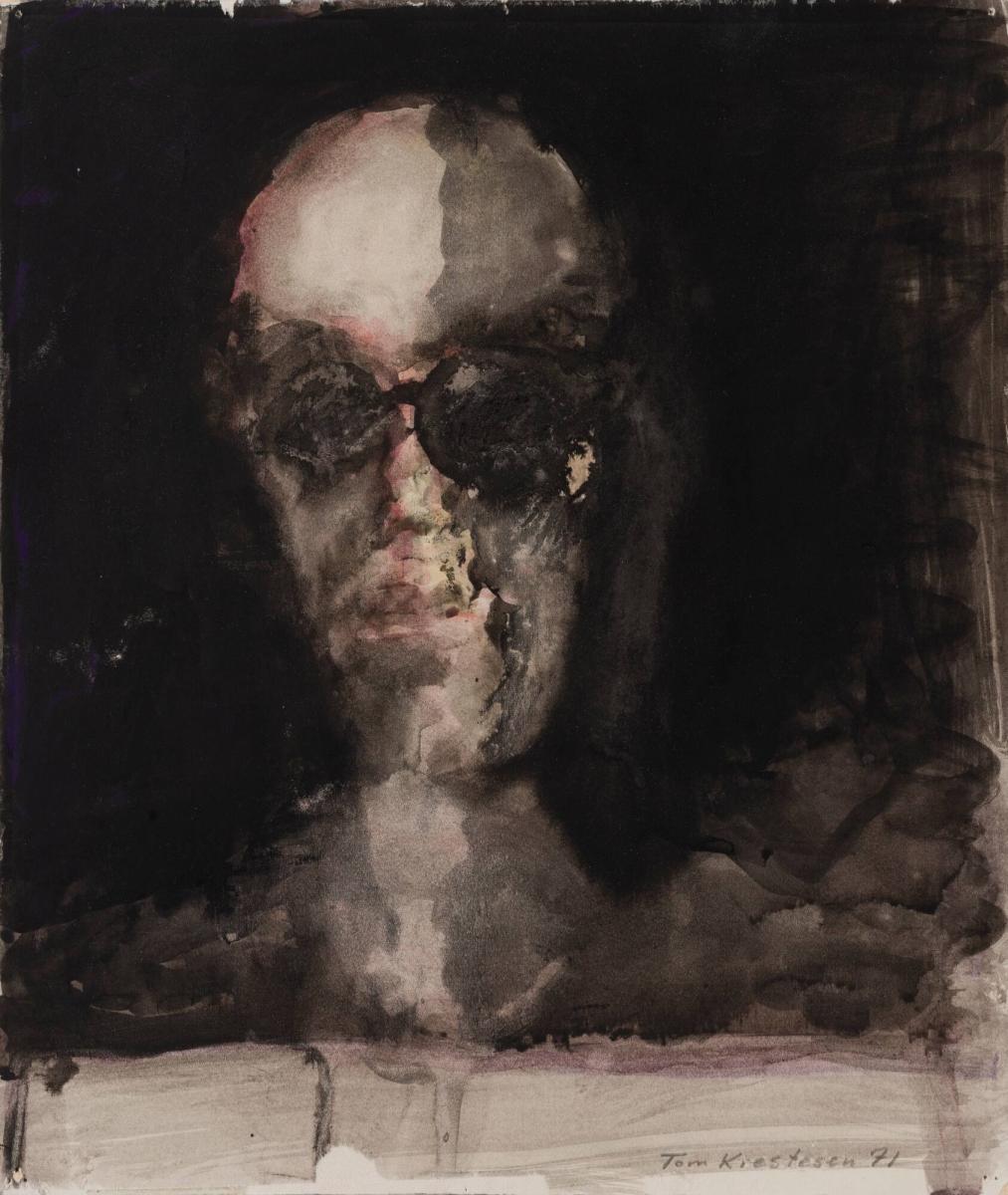 Mansansikte med glasögon. Ur serien De övertygade