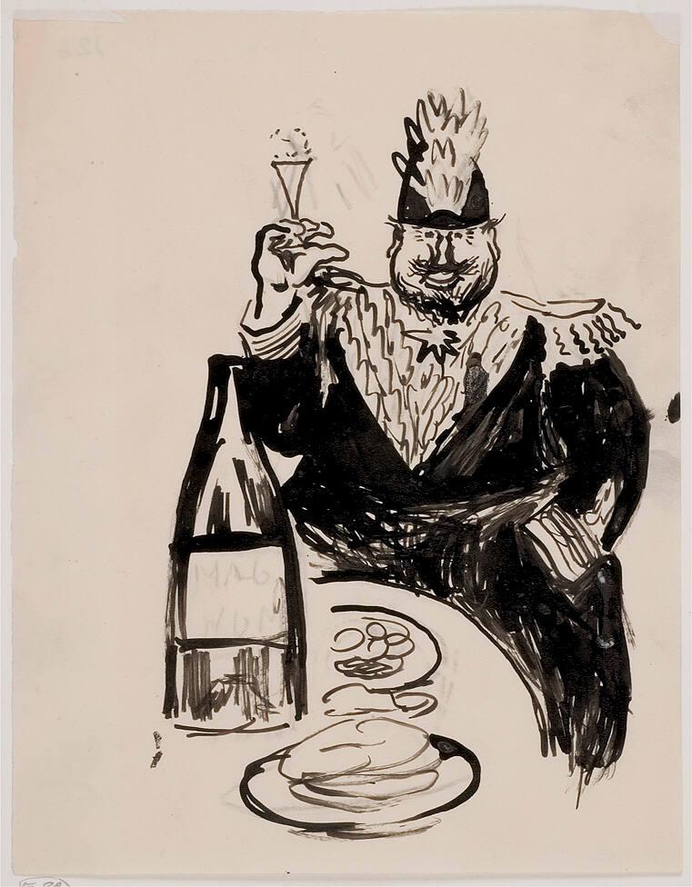 Man i uniform skålar i champagne