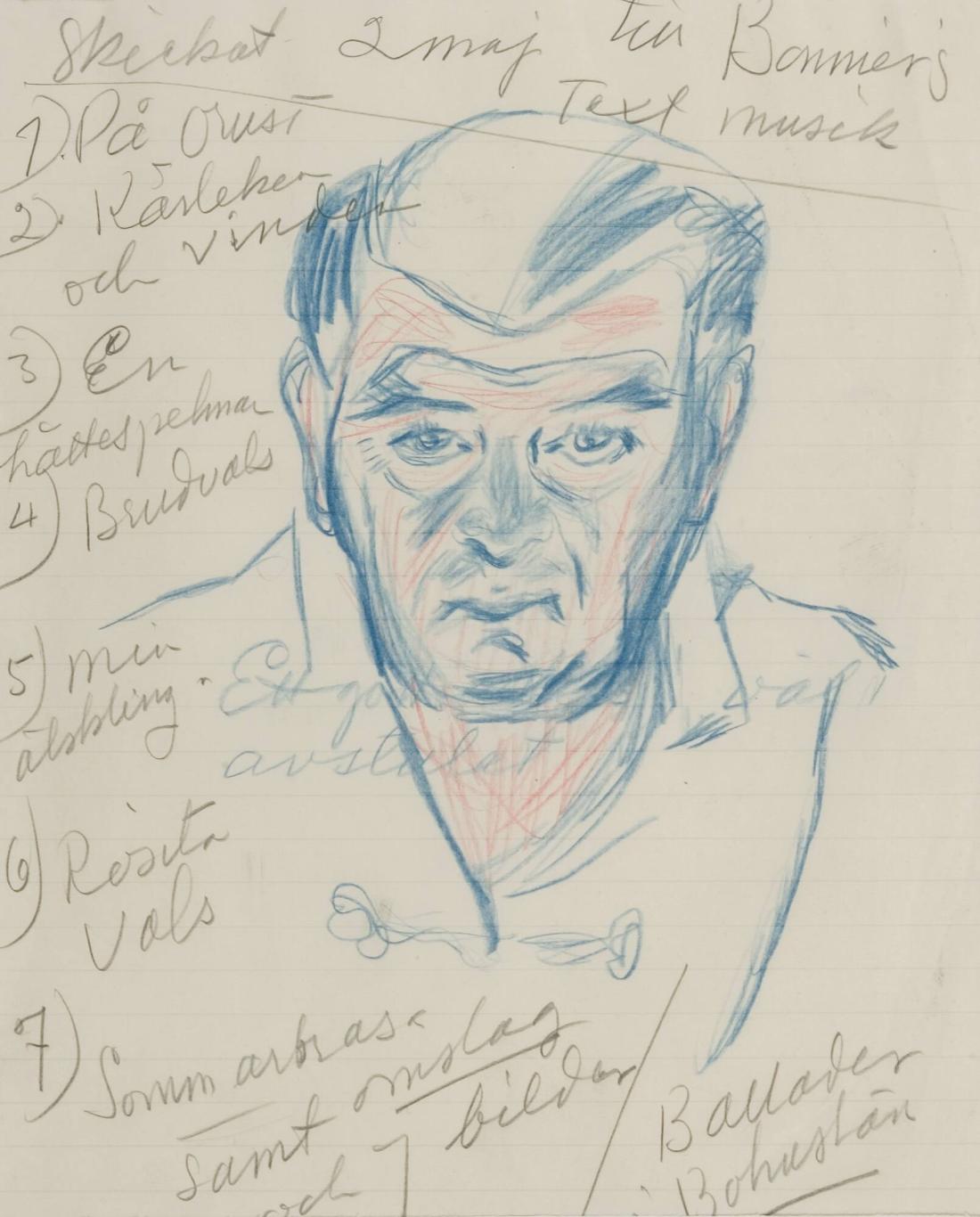 Självporträtt omgivet av text