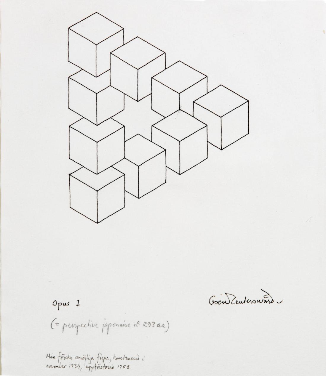 Opus 1 (= perspective japonaise no. 293 aa. Min första omöjliga figur, konstruerad i november 1943, uppförstorad)