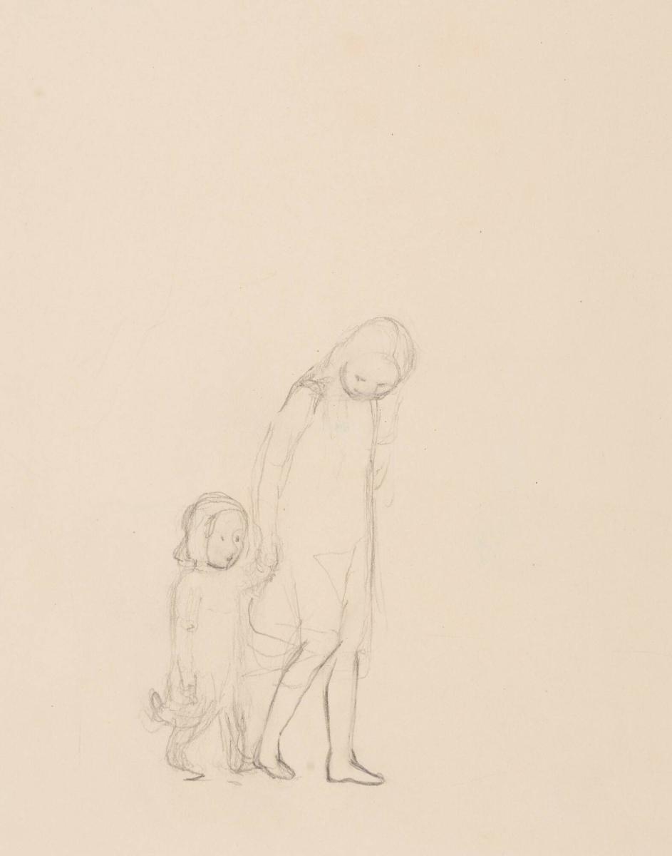 Flicka med sin lillasyster, studie