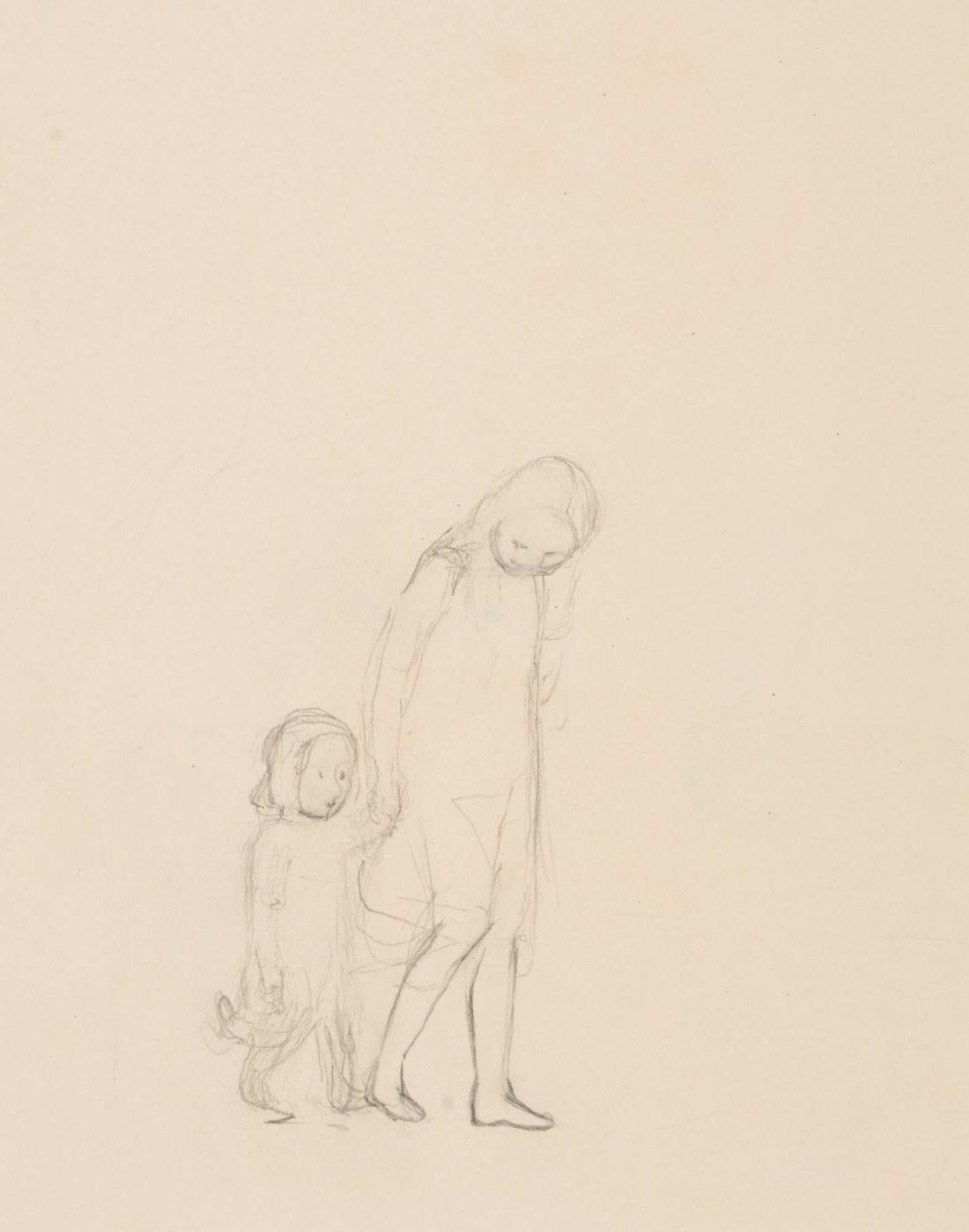 Flicka med sin lillasyster, studie