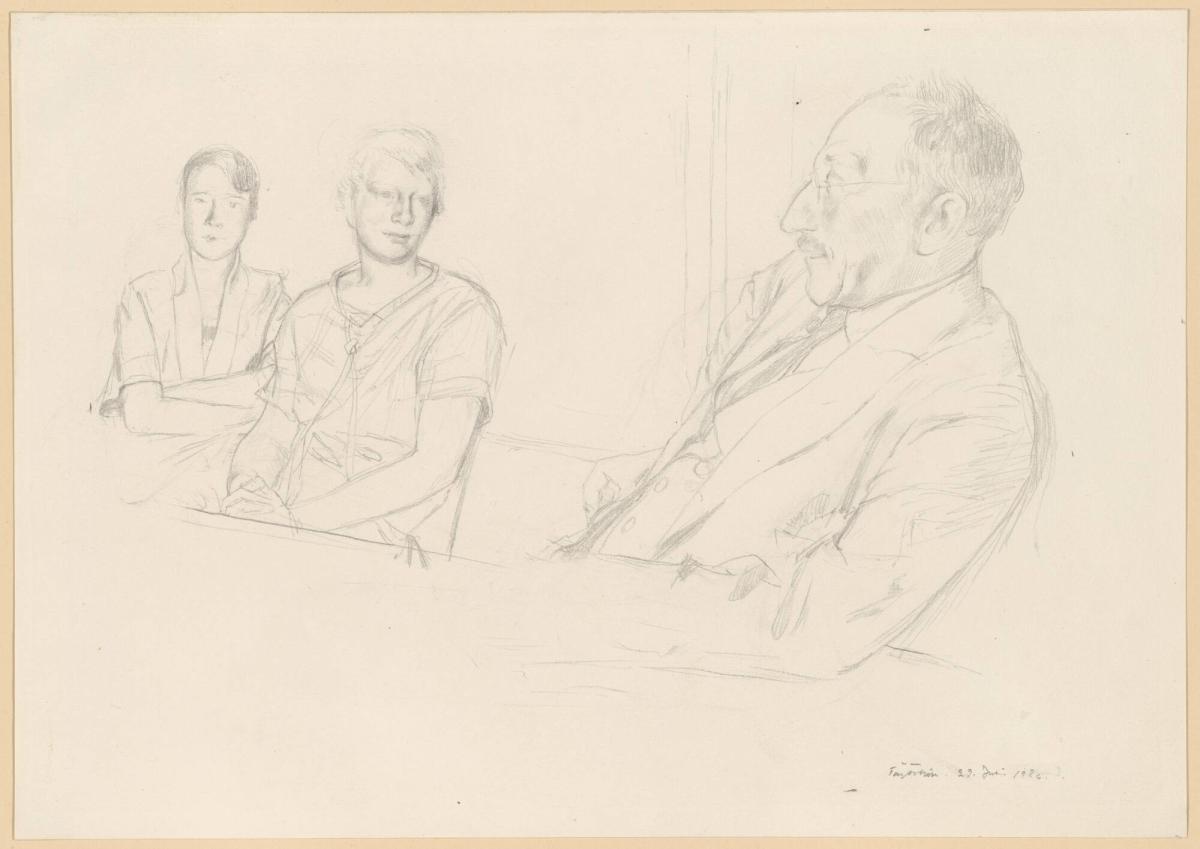 Figurstudier. En herrre och två unga flickor