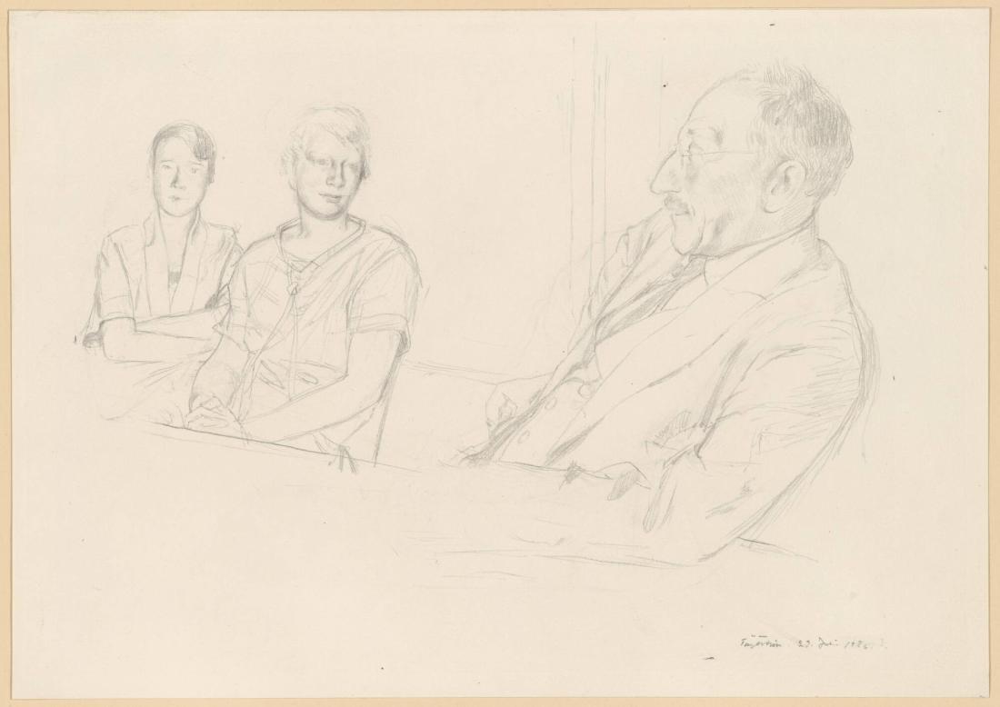 Figurstudier. En herrre och två unga flickor