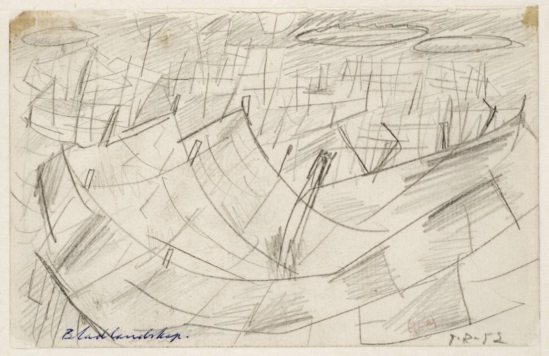 Bladlandskap. Skiss till målning våren -52/ hösten liten torrnål