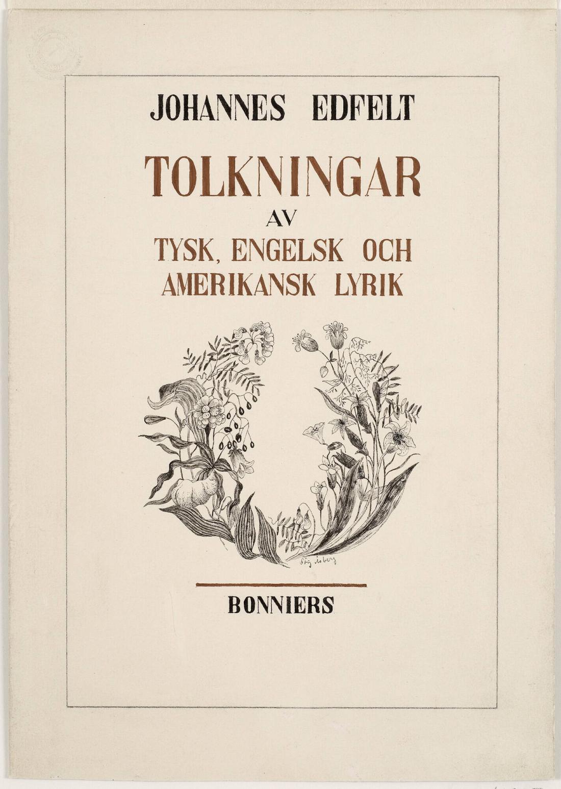 Omslag till 'Tolkningar av tysk, engelsk och amerikansk lyrik' av Johannes Edfelt, 1940