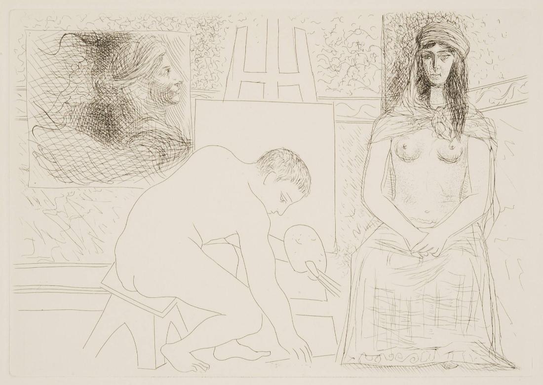 Peintre ramassant son pinceau