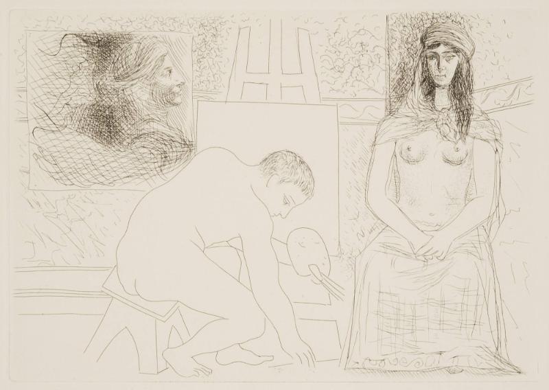 Peintre ramassant son pinceau