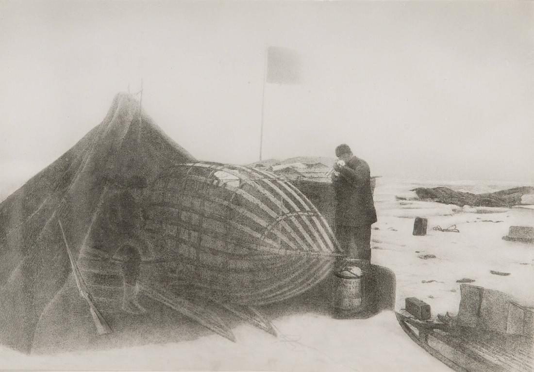 Den 15-19/7 1897. På landningsplatsen. Arbete på montering av båtens stomme. Ur serien Ingenjör Andrées luftfärd