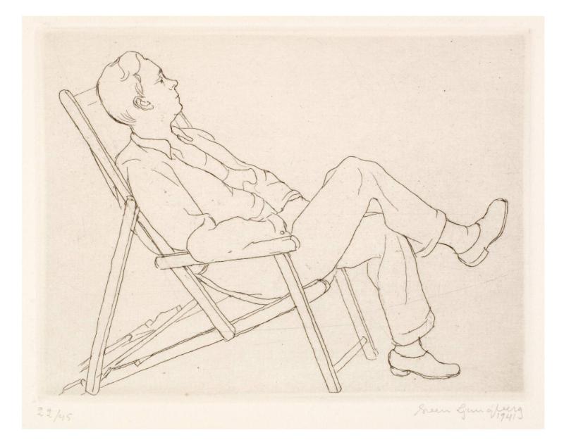 Vila, ung man sittande i vilstol