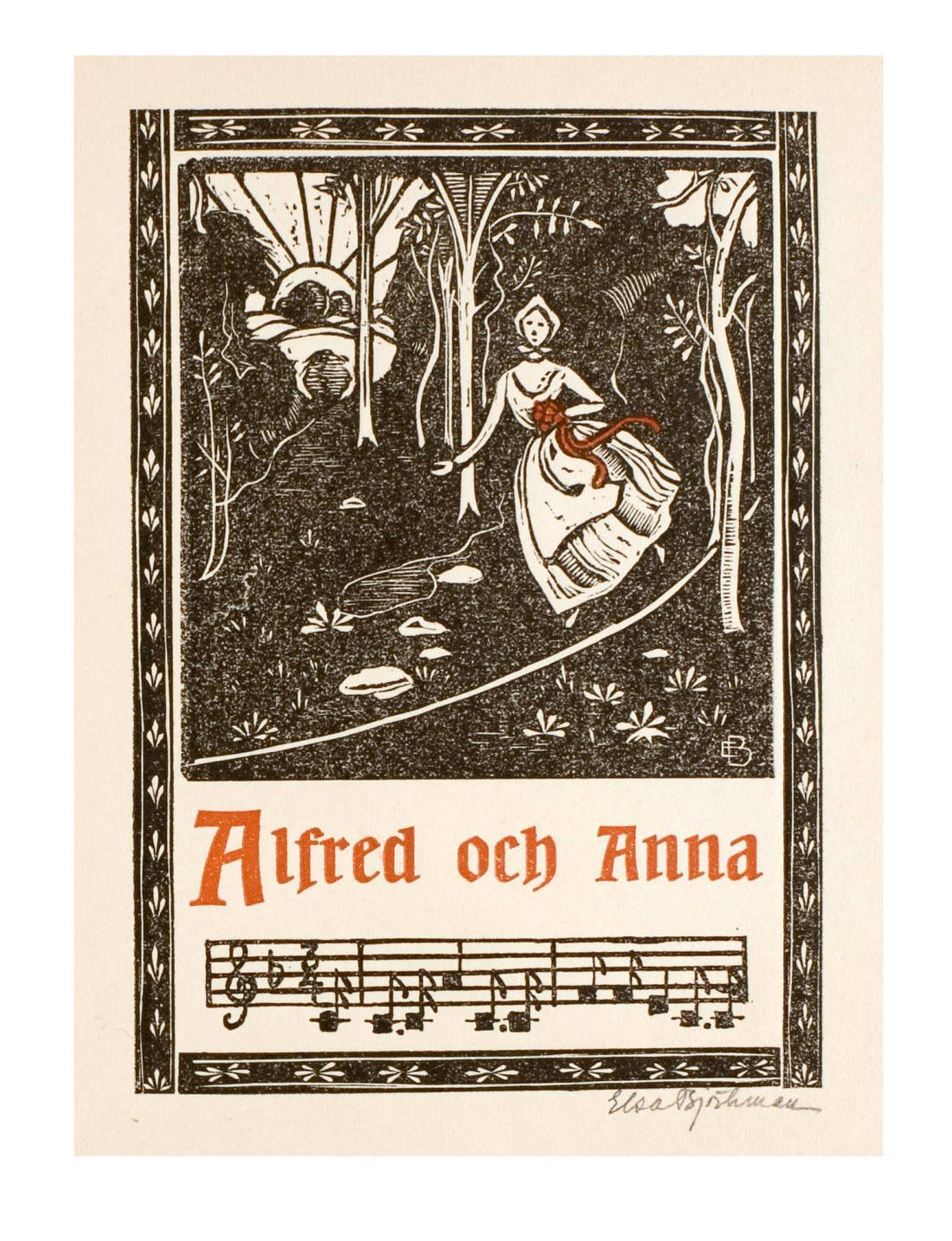 Illustration  till skillingtrycksvisan Alfred och Anna