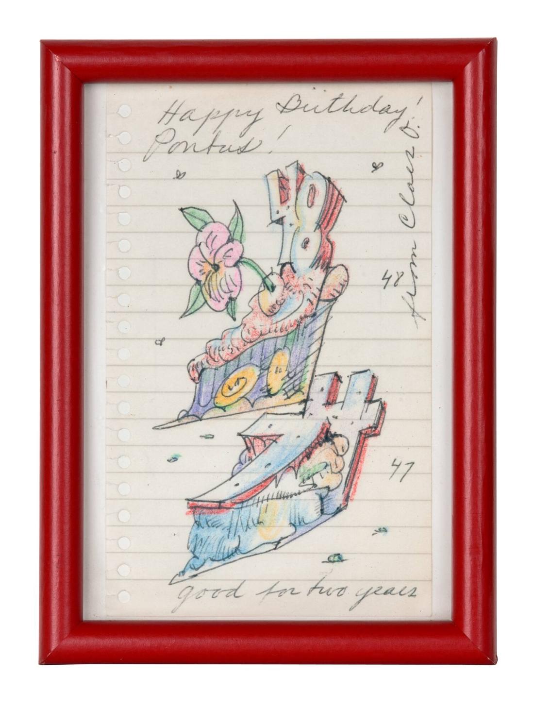 [Sida ur anteckningsbok: "Happy Birthday Pontus"]