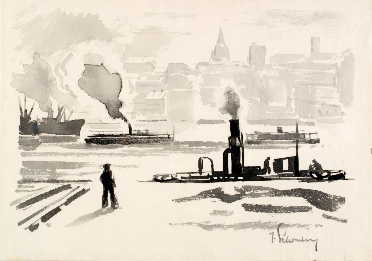 Hamnbild från Stockholm mot Söder