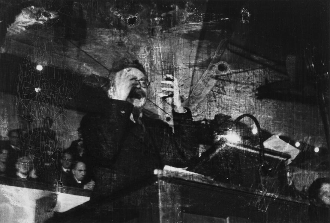Russian exile politician Leon Trotsky addresses Danish social democratic students in Copenhagen in November 1932
