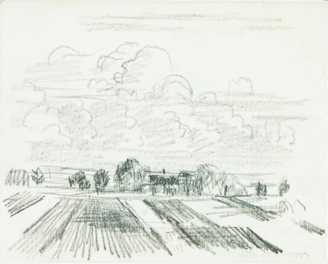 Landskap med åkrar och stackmoln
