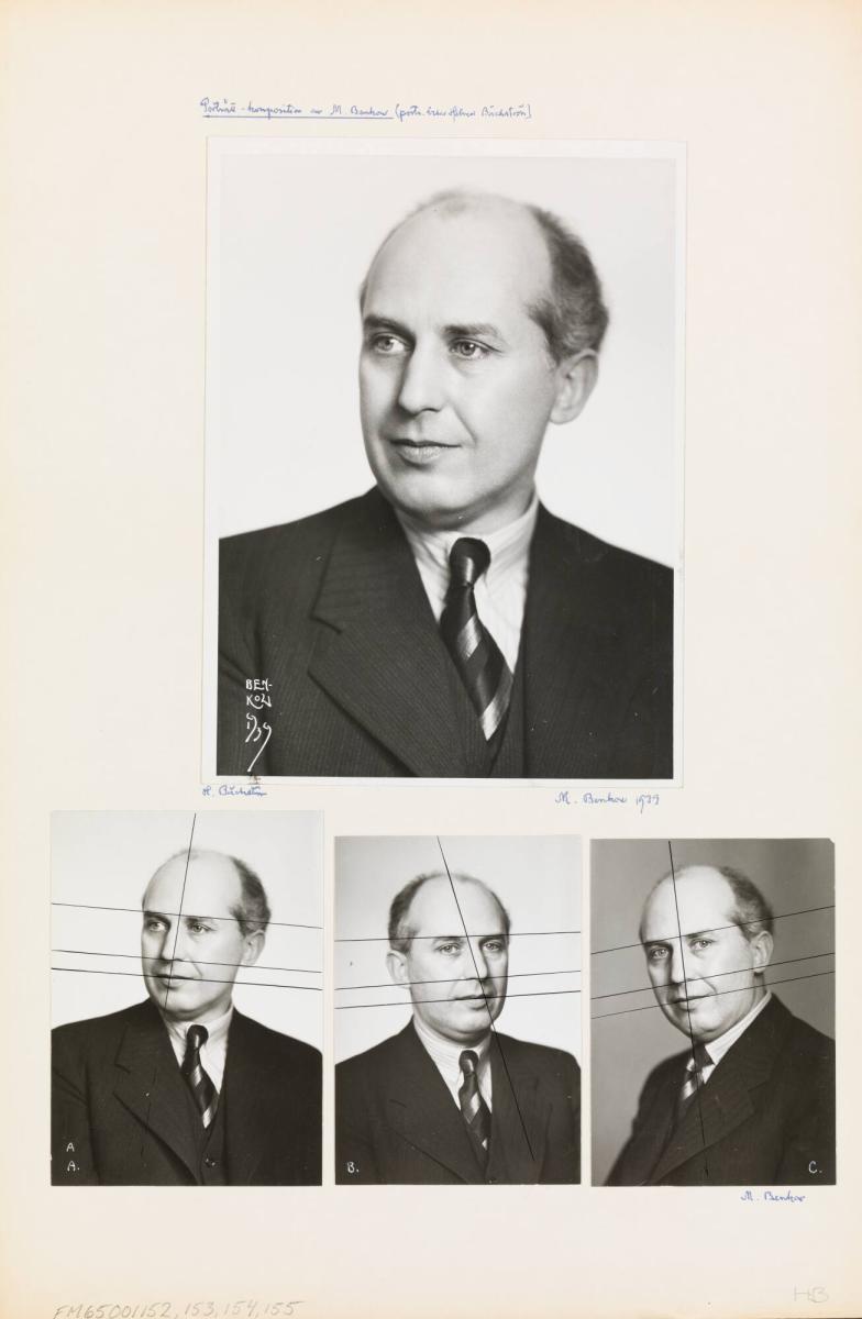 Porträttkomposition av M Benkow, C (porträttet visar Helmer Bäckström)