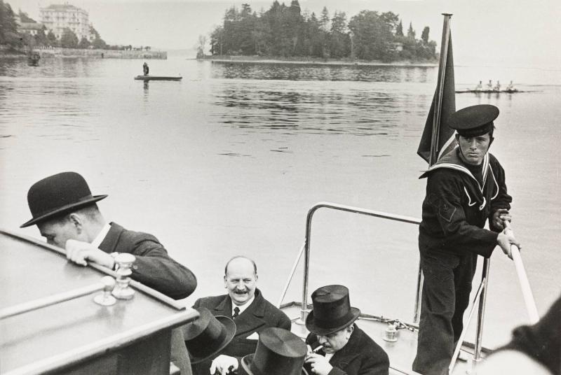 Pierre Etienne Flandin (left), French Primeminister and Pierre Laval French Foreign Minister arriving to the Stresa Conference with Mussolini on Isola Bella