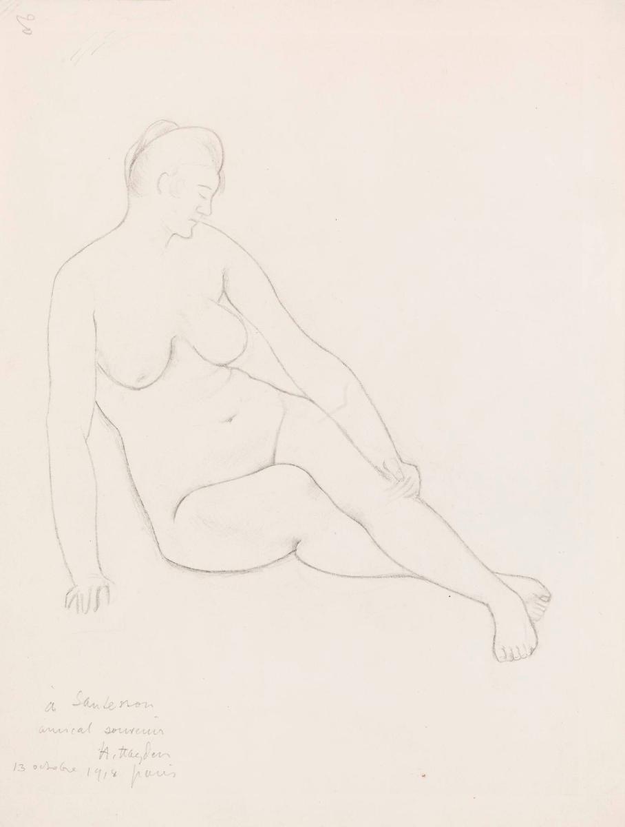 Sittande naken kvinna