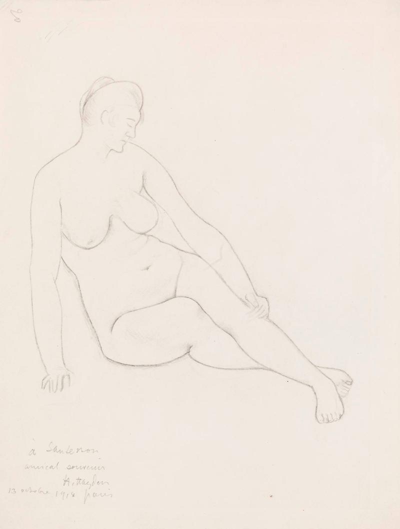 Sittande naken kvinna