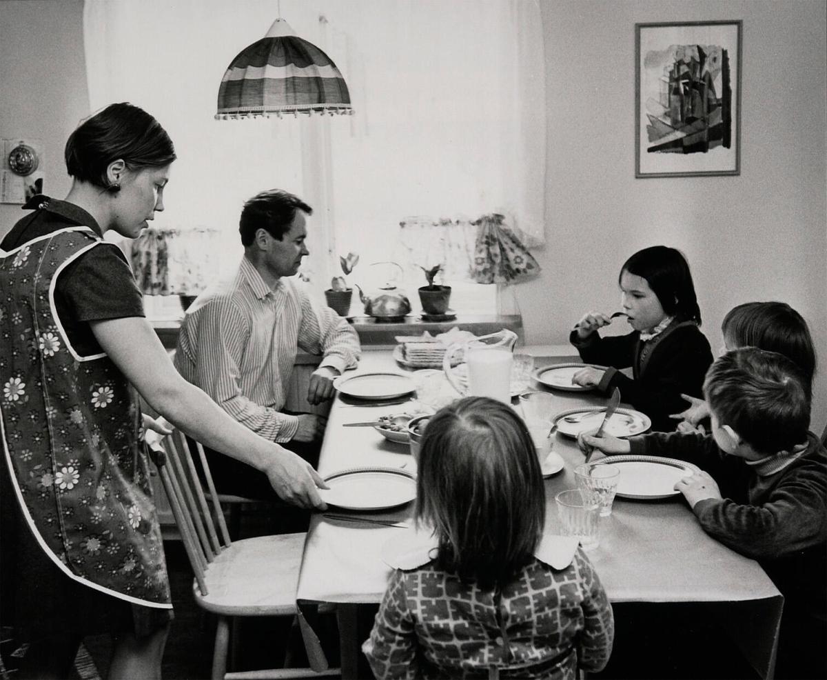 In the dining room - corner in the big, modern kitchen - before and during the meal