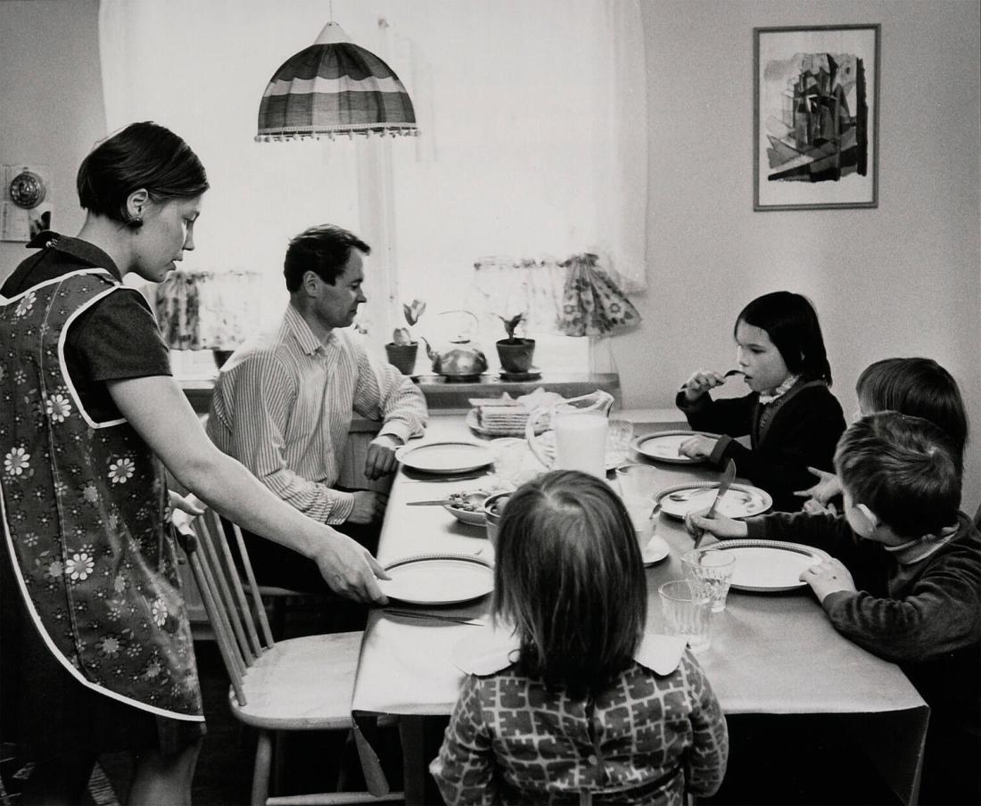 In the dining room - corner in the big, modern kitchen - before and during the meal
