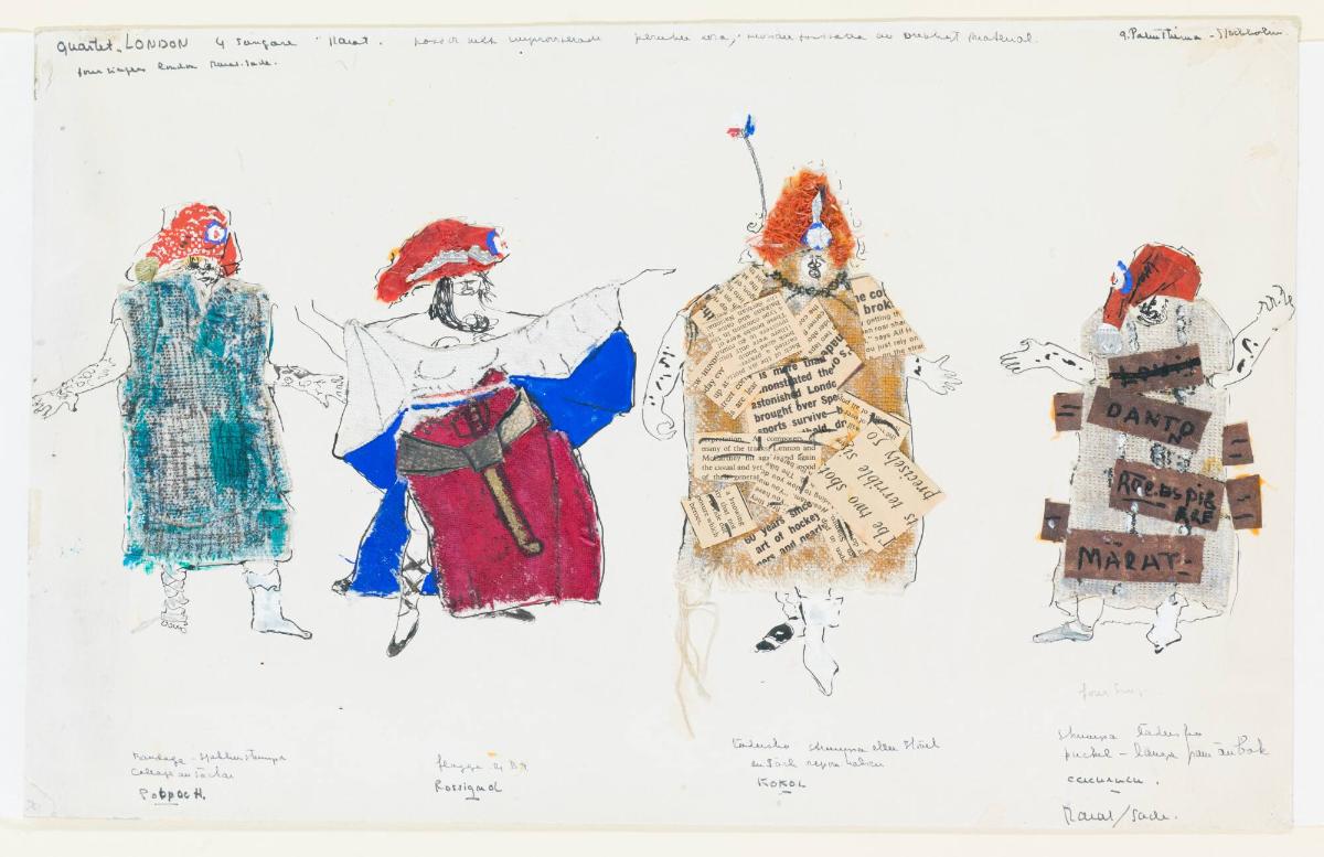 Fyra kostymskisser (sångare) till Peter Weiss 'Marat'