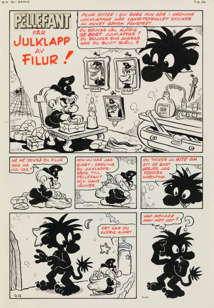 Pellefant får julklapp av Filur (publ. i Bamse nr 36 12/75, 6 s.)