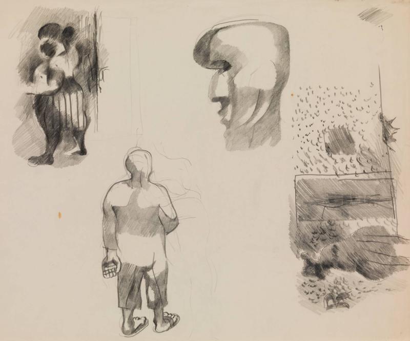 Figurer samt port mot gata. ca 1949-50