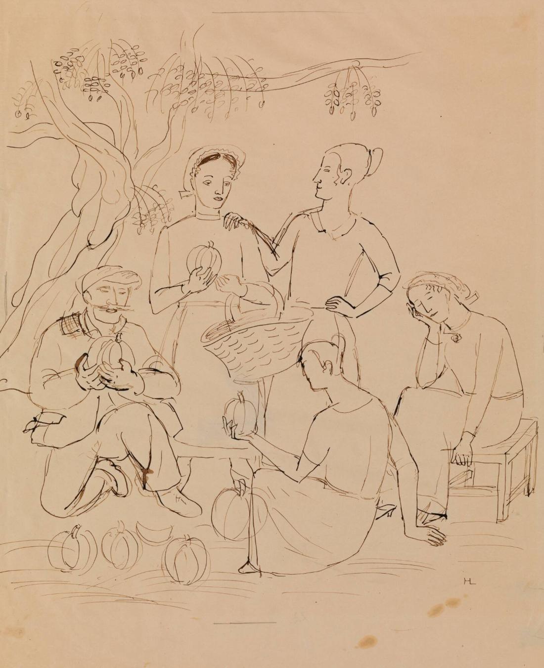 Melonförsäljare (studie till oljemålning 'Torgbild från småstad', inv nr 2509