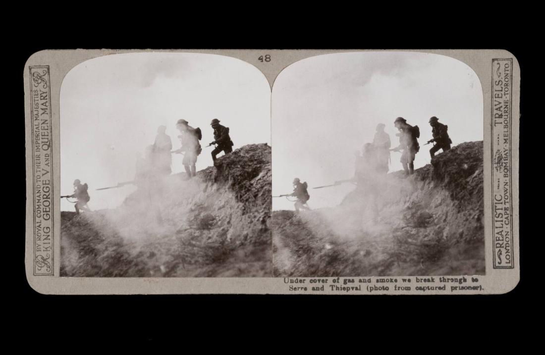 Under cover of gas and smoke we break through to Serre and Thiepval (photo from captured prisoner). From the box The Great War