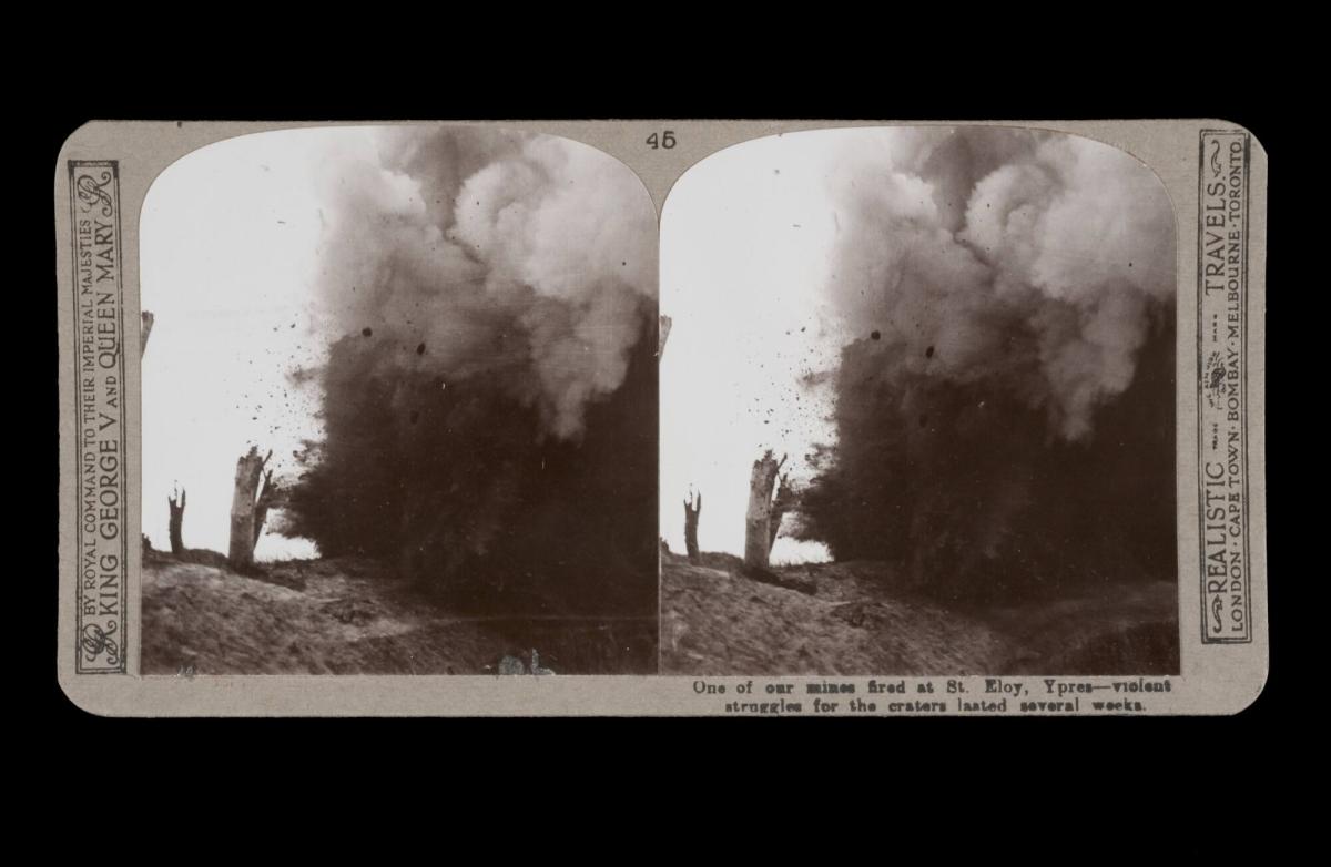 One of our mines fired at St. Eloy, Ypres - violent struggles for the craters lasted several weeks. From the box The Great War