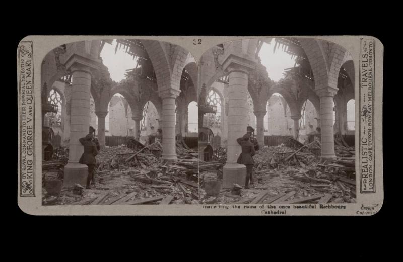 Inspecting the ruins of the once beautiful Richbourg Cathedral. From the box The Great War