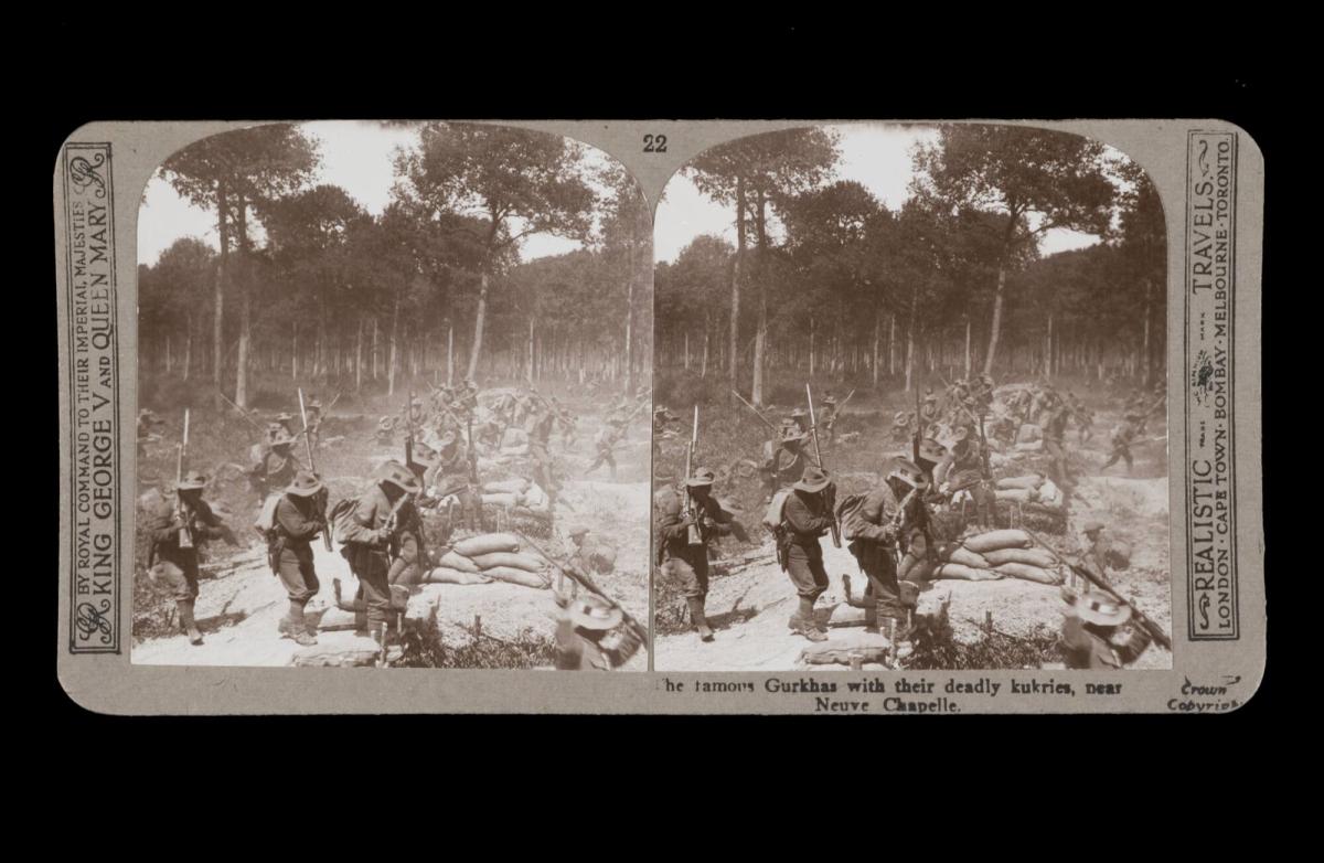 The famous Gurkhas with their deadly kukries, near Neuve Chapelle. From the box The Great War