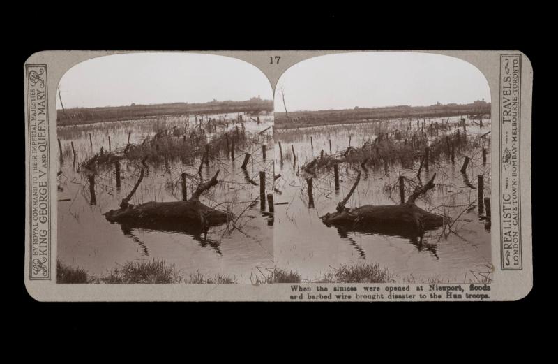 When the sluices were opened at Nieuport, floods and barbed wire brought disaster to the Hun troops. From the box The Great War