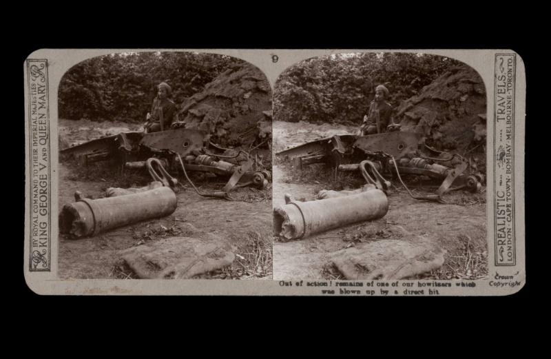 Out of action! remains of one of our howitzers which was blown up by a direct hit. From the box The Great War