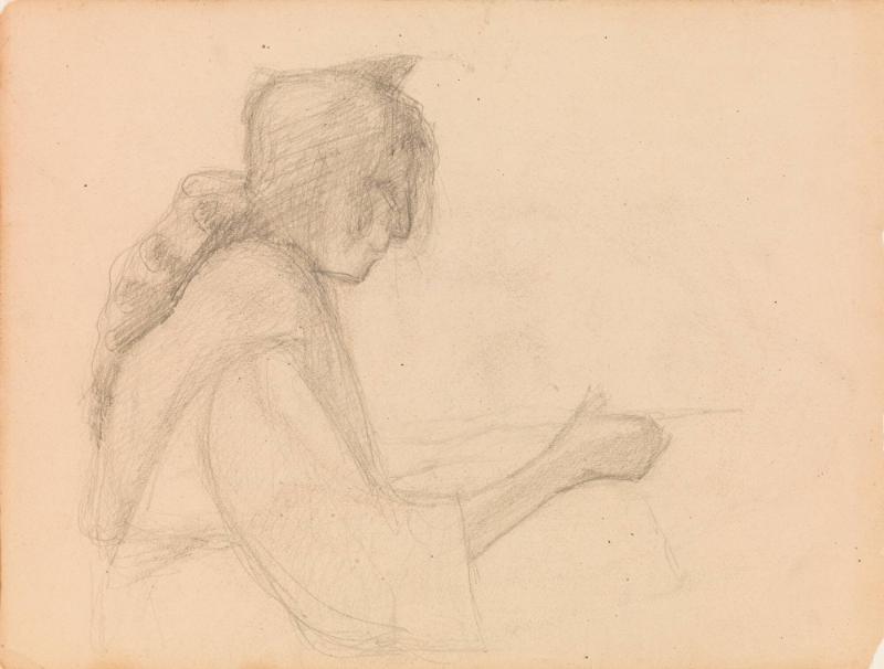 Sittande kvinna i profil