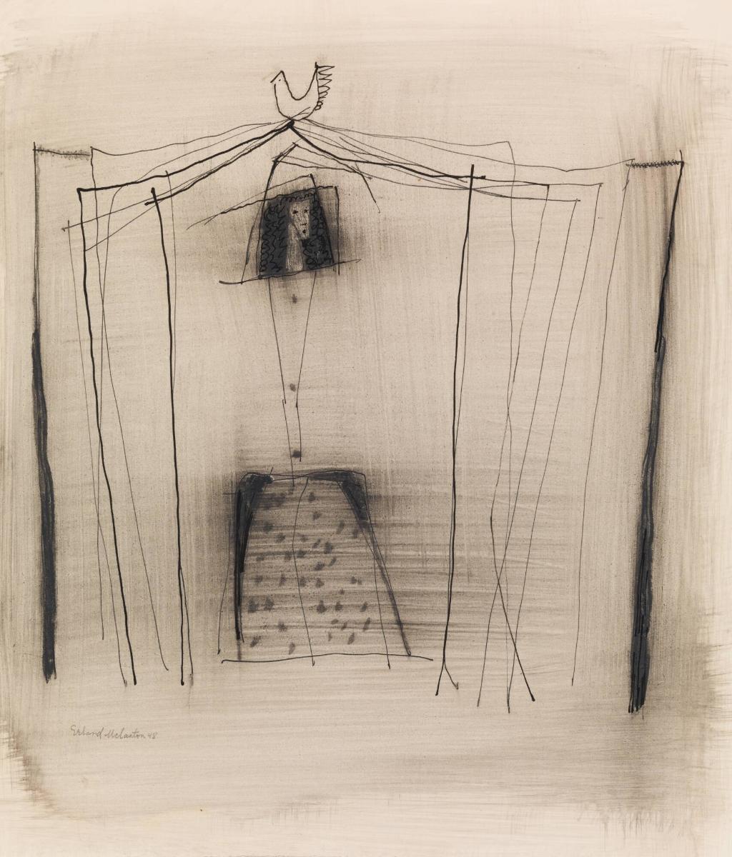 Kvinna i tältöppningen