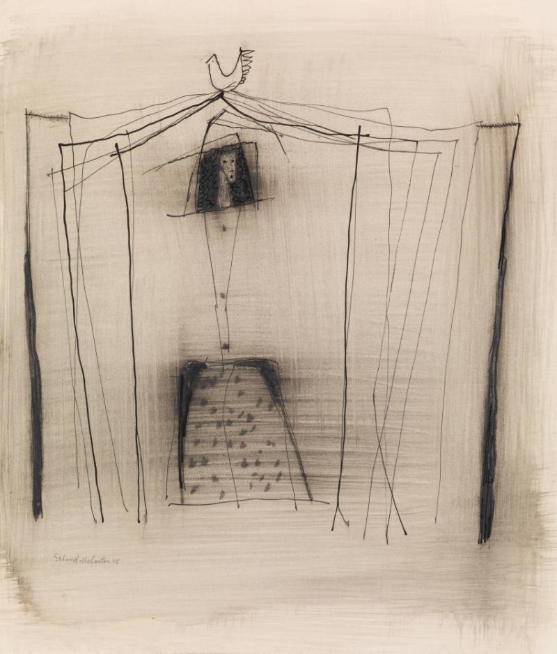 Kvinna i tältöppningen