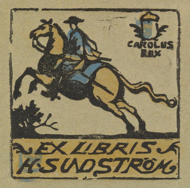 Exlibris H. Sundström (Karl XII till häst)