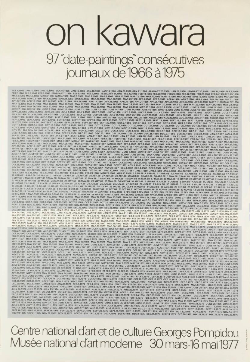 On Kawara. 97 "date-paintings" consécutives journaux de 1966 à 1975