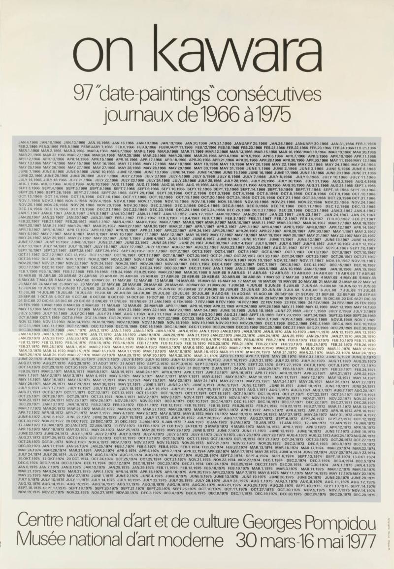 On Kawara. 97 "date-paintings" consécutives journaux de 1966 à 1975